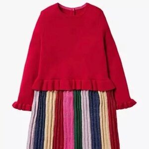 Mini Boden — Girls Red Rainbow Pleated Dress